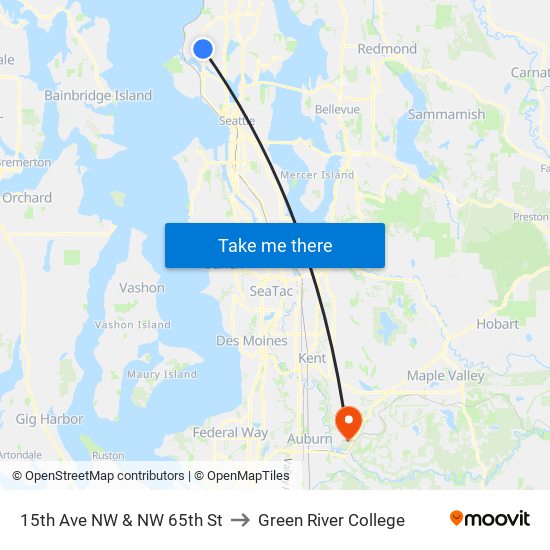 15th Ave NW & NW 65th St to Green River College map