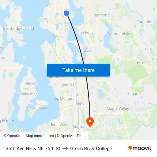 35th Ave NE & NE 75th St to Green River College map