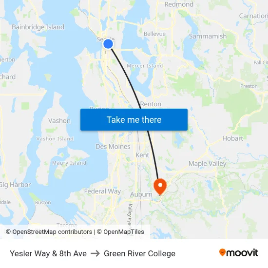 Yesler Way & 8th Ave to Green River College map