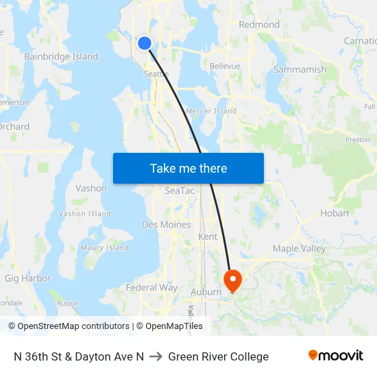 N 36th St & Dayton Ave N to Green River College map