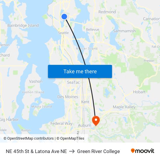 NE 45th St & Latona Ave NE to Green River College map