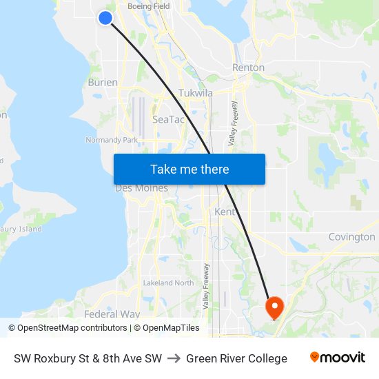 SW Roxbury St & 8th Ave SW to Green River College map