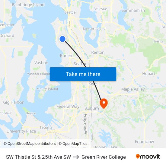 SW Thistle St & 25th Ave SW to Green River College map