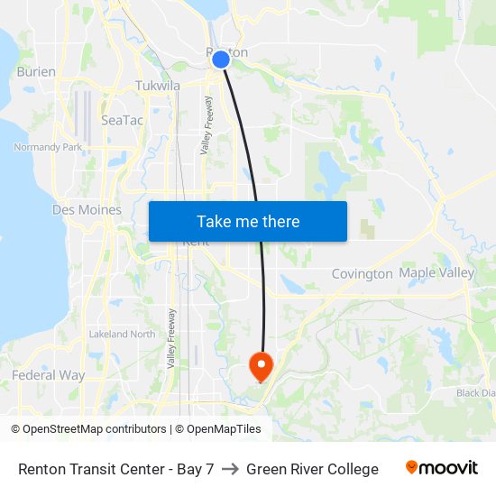 Renton Transit Center - Bay 7 to Green River College map