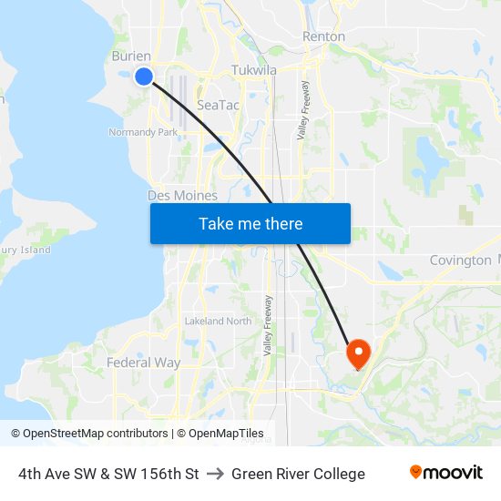 4th Ave SW & SW 156th St to Green River College map