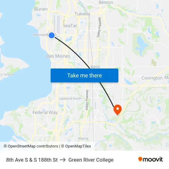 8th Ave S & S 188th St to Green River College map