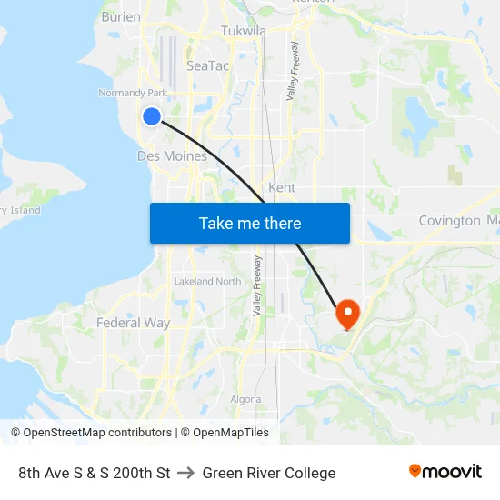 8th Ave S & S 200th St to Green River College map