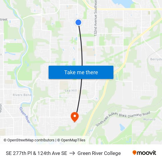 SE 277th Pl & 124th Ave SE to Green River College map