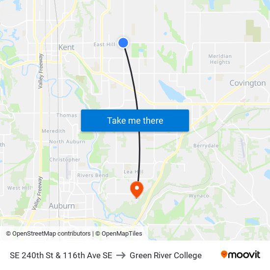 SE 240th St & 116th Ave SE to Green River College map