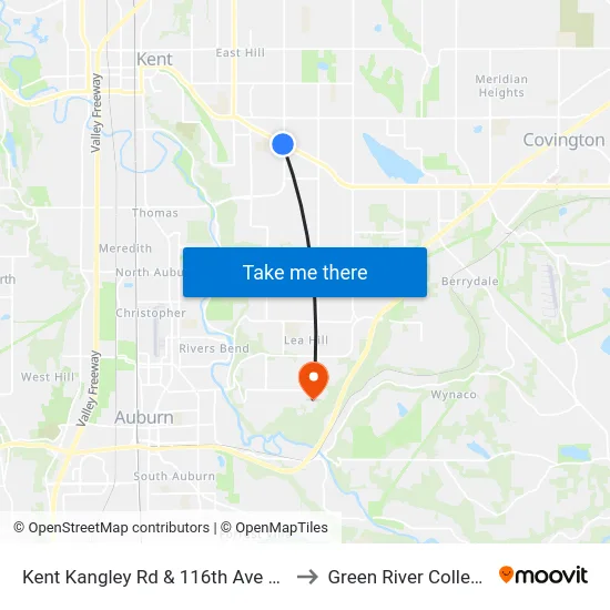 Kent Kangley Rd & 116th Ave SE to Green River College map