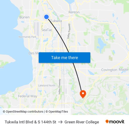 Tukwila Intl Blvd & S 144th St to Green River College map