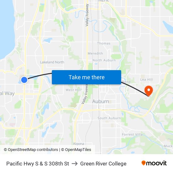 Pacific Hwy S & S 308th St to Green River College map