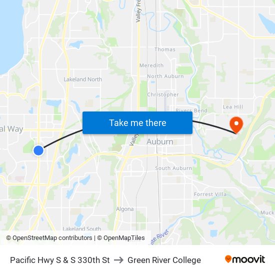Pacific Hwy S & S 330th St to Green River College map