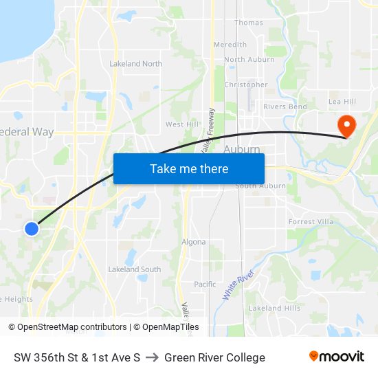 SW 356th St & 1st Ave S to Green River College map