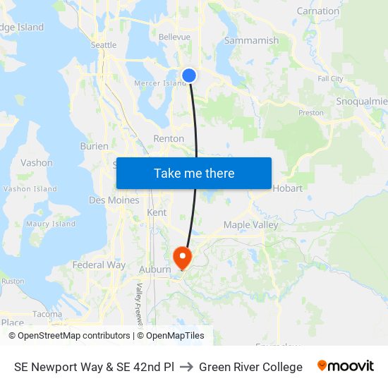 SE Newport Way & SE 42nd Pl to Green River College map