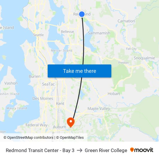 Redmond Transit Center - Bay 3 to Green River College map