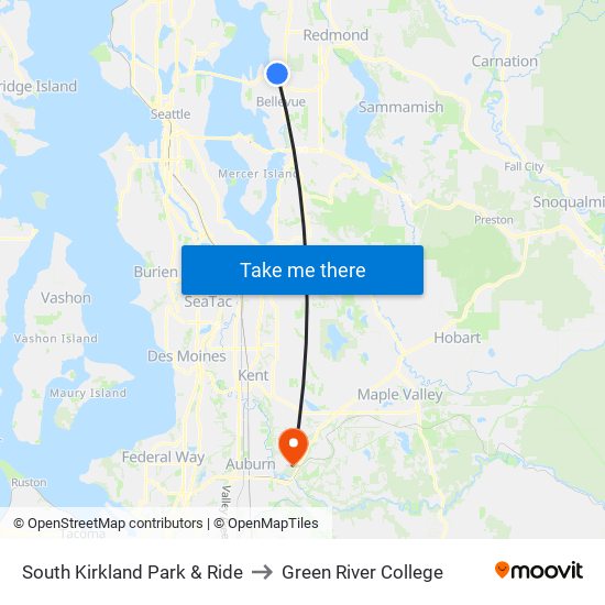 South Kirkland Park & Ride to Green River College map