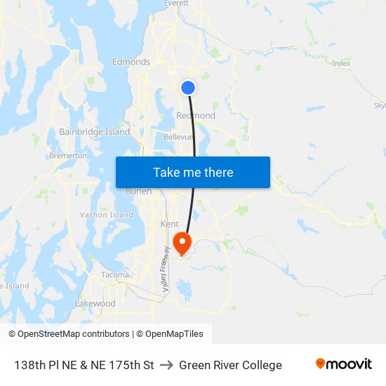 138th Pl NE & NE 175th St to Green River College map