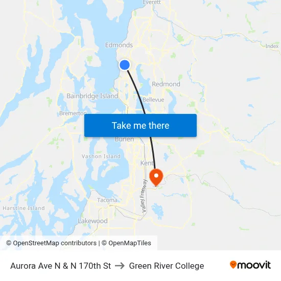 Aurora Ave N & N 170th St to Green River College map
