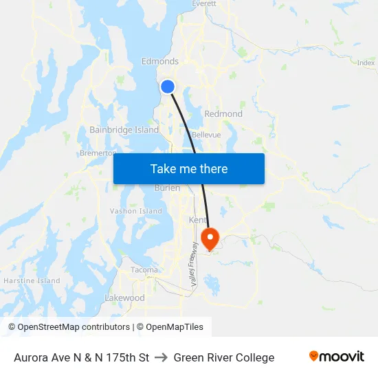 Aurora Ave N & N 175th St to Green River College map