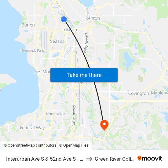 Interurban Ave S & 52nd Ave S - Bay 1 to Green River College map