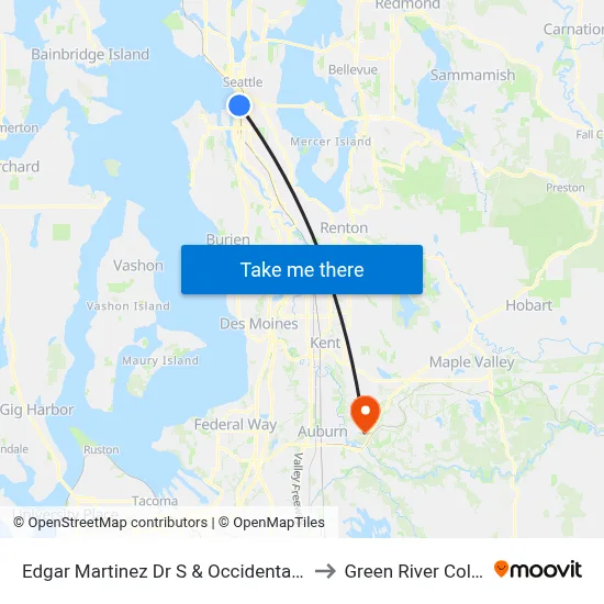 Edgar Martinez Dr S & Occidental Ave S to Green River College map