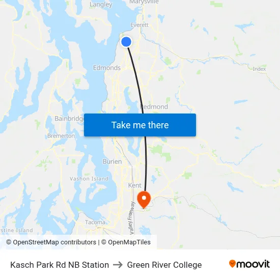 Kasch Park Rd NB Station to Green River College map