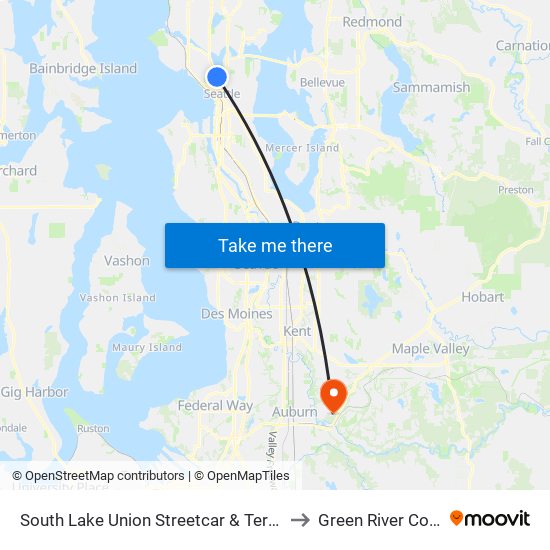 South Lake Union Streetcar & Terry Ave N to Green River College map