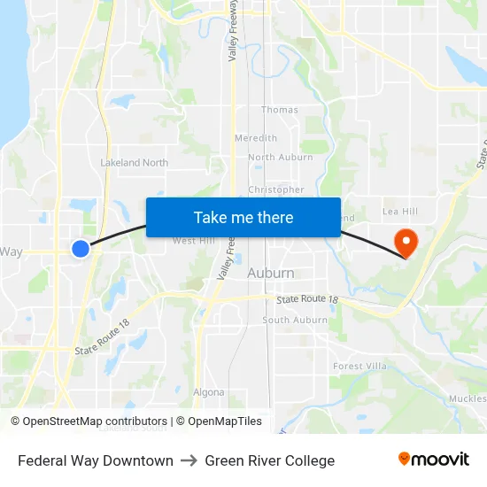 Federal Way Downtown to Green River College map