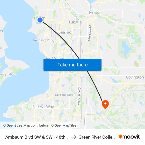 Ambaum Blvd SW & SW 148th St to Green River College map