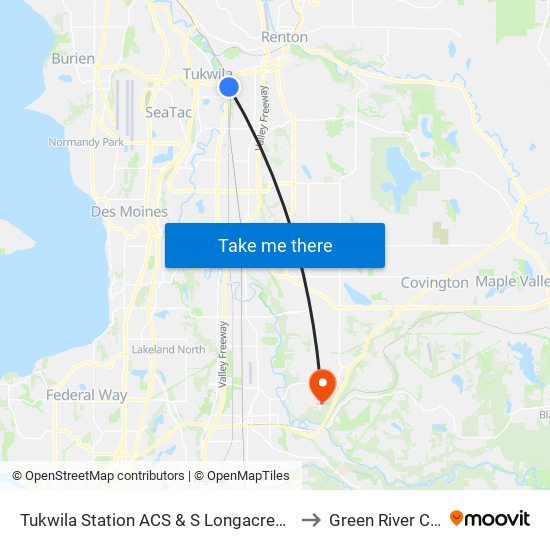 Tukwila Station ACS & S Longacres Way - Bay 2 to Green River College map