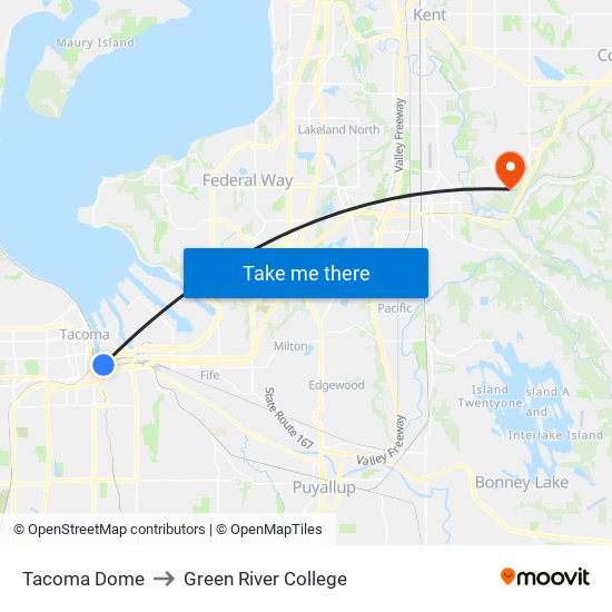 Tacoma Dome to Green River College map