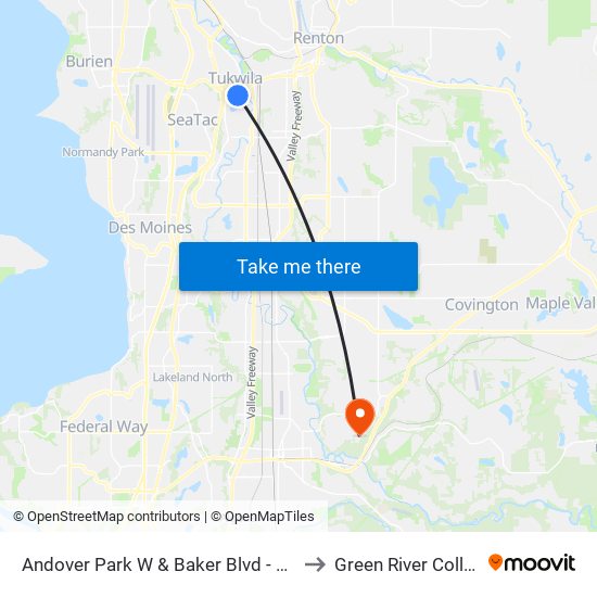 Andover Park W & Baker Blvd - Bay 4 to Green River College map