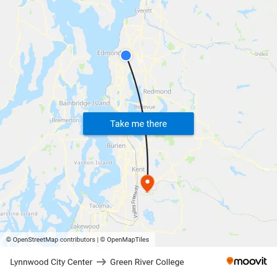 Lynnwood City Center to Green River College map