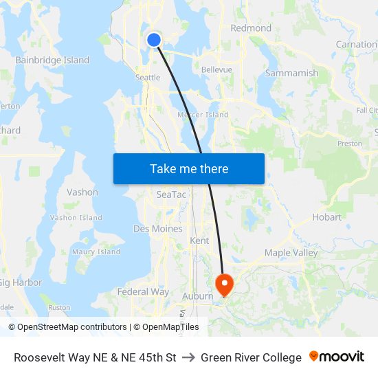 Roosevelt Way NE & NE 45th St to Green River College map