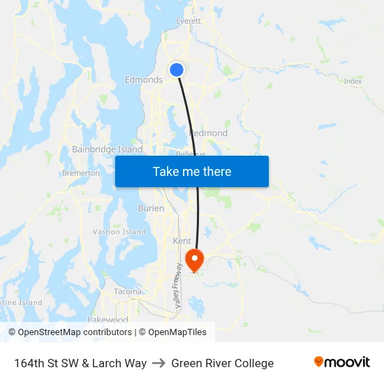 164th St SW & Larch Way to Green River College map