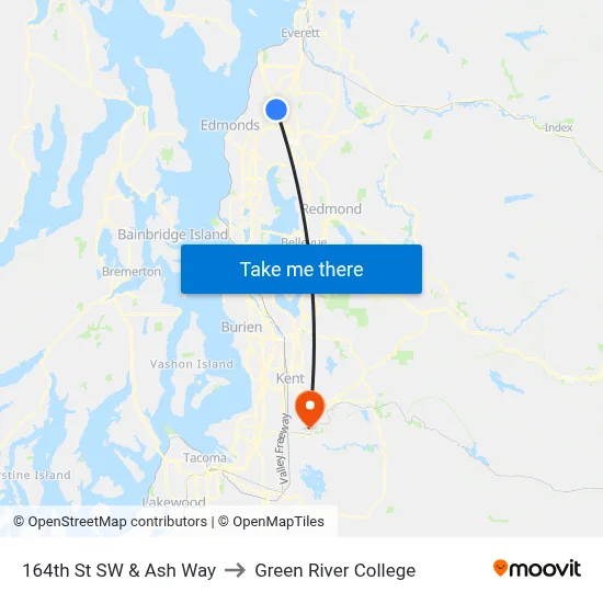 164th St SW & Ash Way to Green River College map