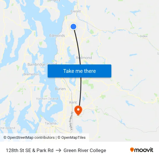 128th St SE & Park Rd to Green River College map