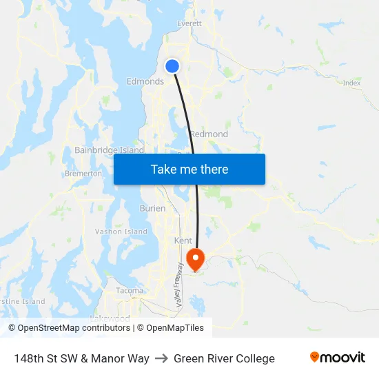 148th St SW & Manor Way to Green River College map