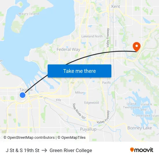J St & S 19th St to Green River College map