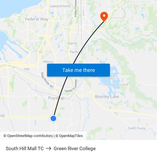 South Hill Mall TC to Green River College map