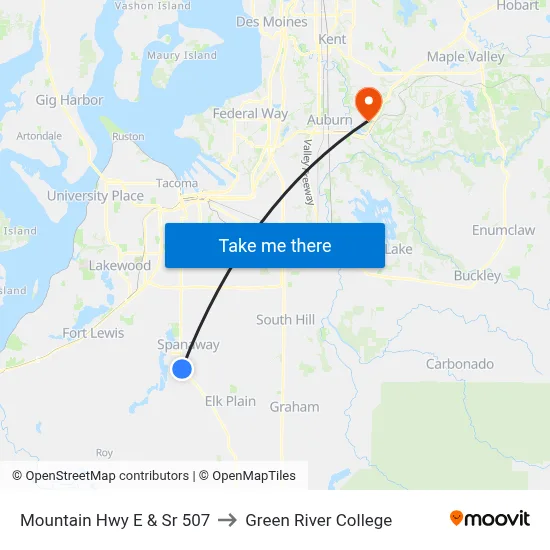 Mountain Hwy E & Sr 507 to Green River College map