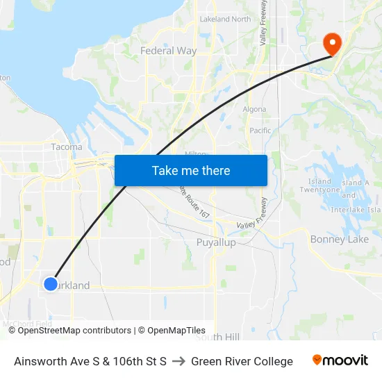 Ainsworth Ave S & 106th St S to Green River College map