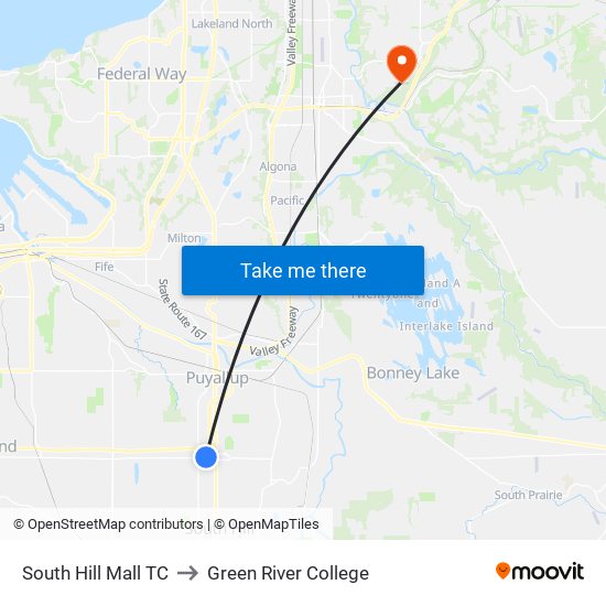 South Hill Mall TC to Green River College map