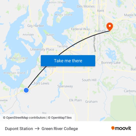 Dupont Station to Green River College map