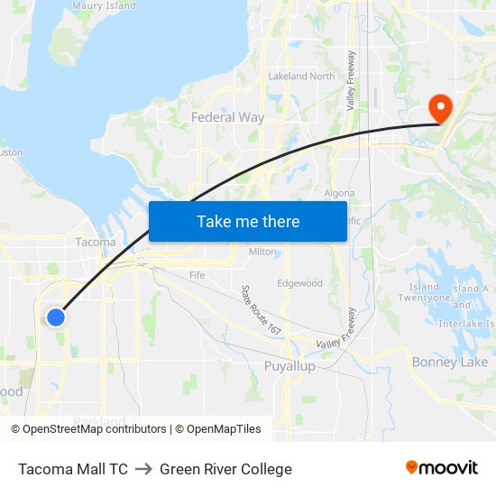 Tacoma Mall TC to Green River College map