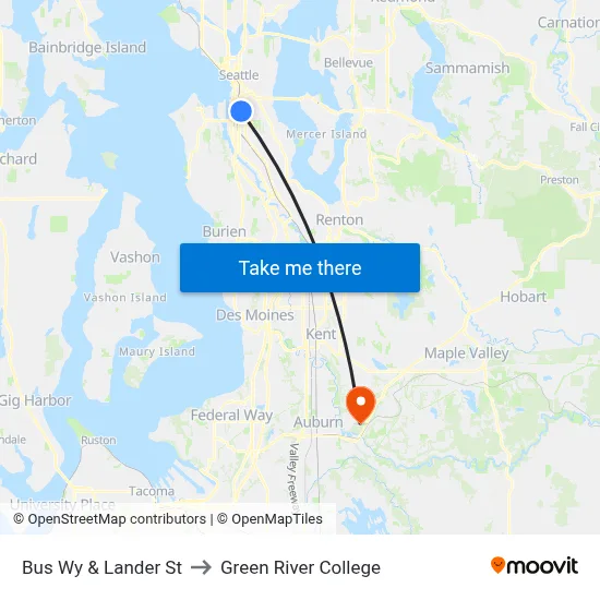 Bus Wy & Lander St to Green River College map