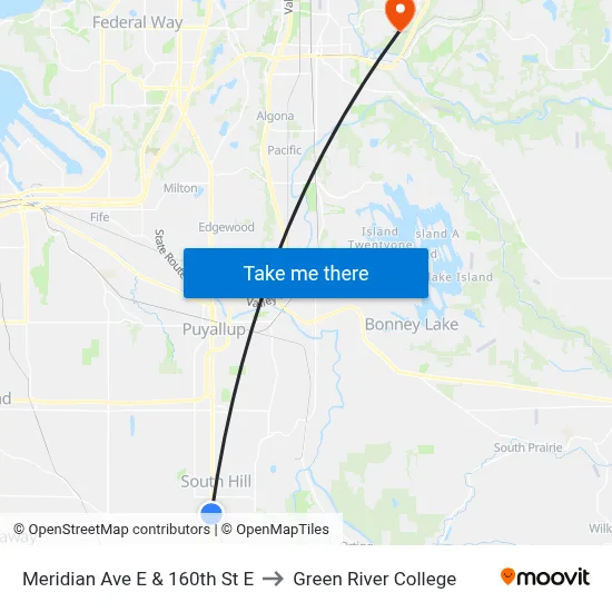 Meridian Ave E & 160th St E to Green River College map