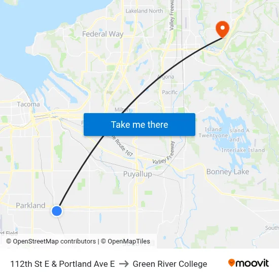 112th St E & Portland Ave E to Green River College map