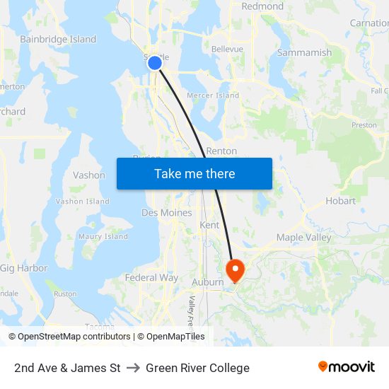 2nd Ave & James St to Green River College map